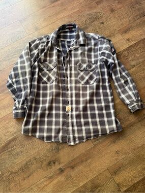 Bocomal FR Men's Gray Plaid Button Up Shirt